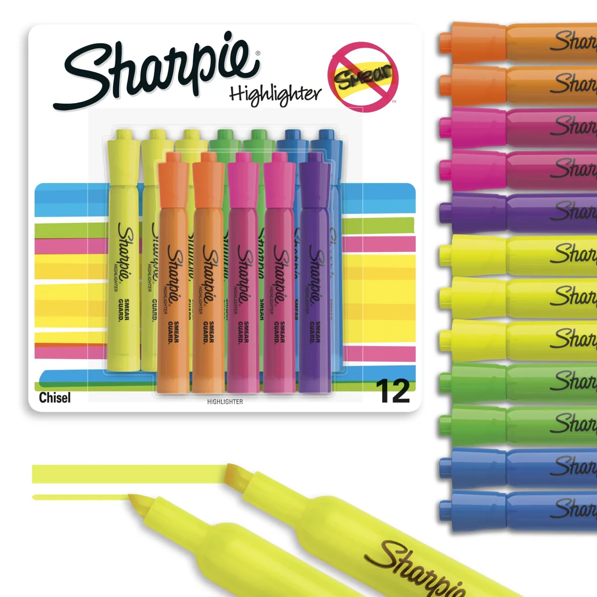 Sharpie Tank Highlighters Chisel Tip Assorted Fluorescent 12 Count — product photo