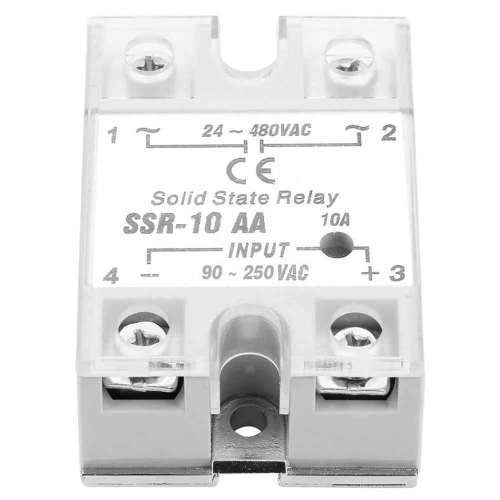 Rectangular plastic-cased solid state relay module with metal base and terminal screws