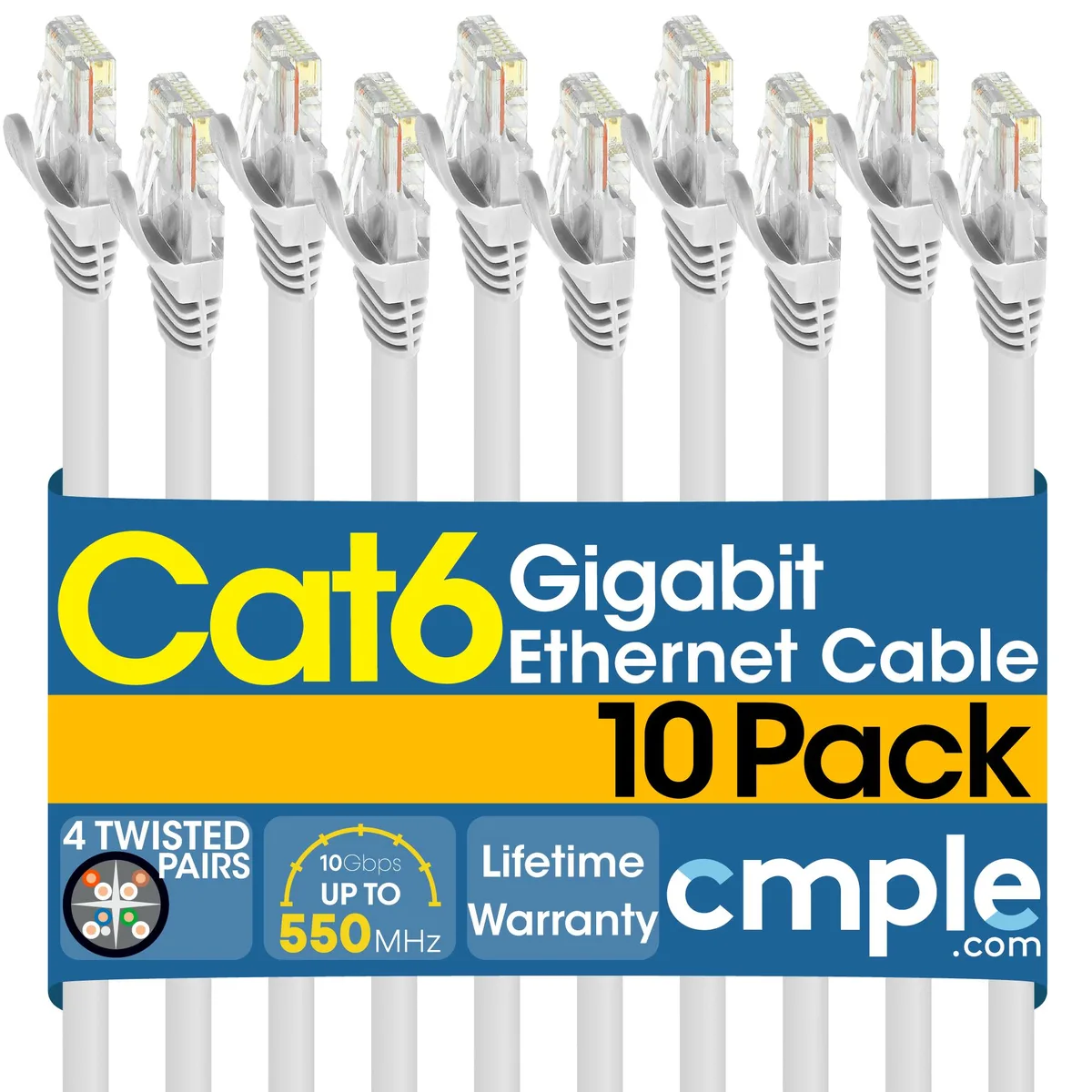 CMPLE CMPLE 10 Pack Cat6 Network Ethernet Cable 1.5 ft White — product photo