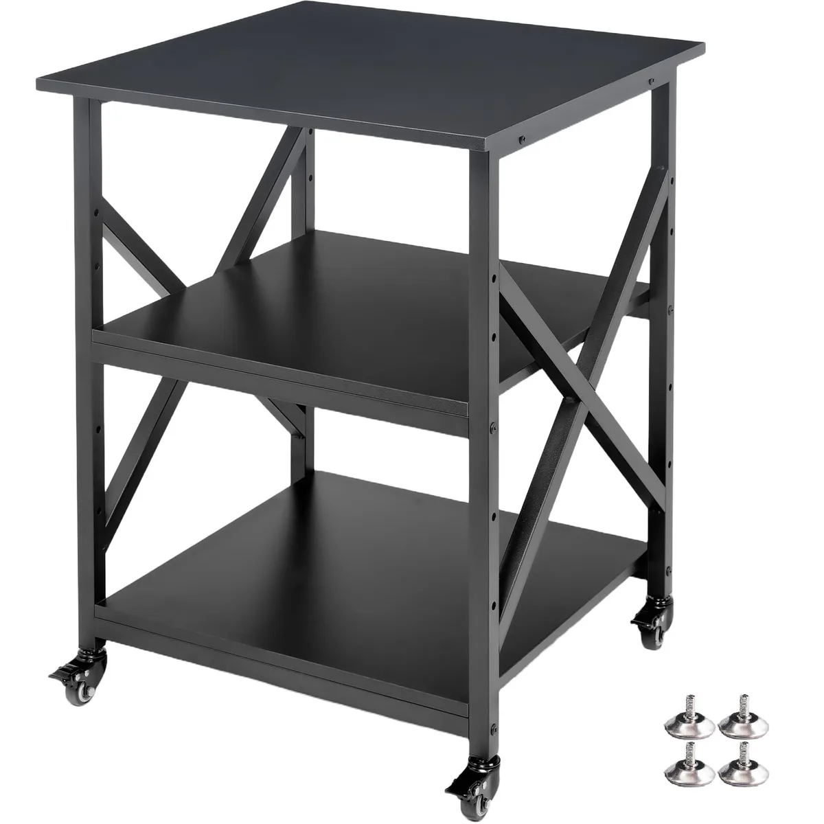  Printer Stand 23.6 x 23.6 x 30.1 Inches 3 Tier Rolling Cart Black — product photo