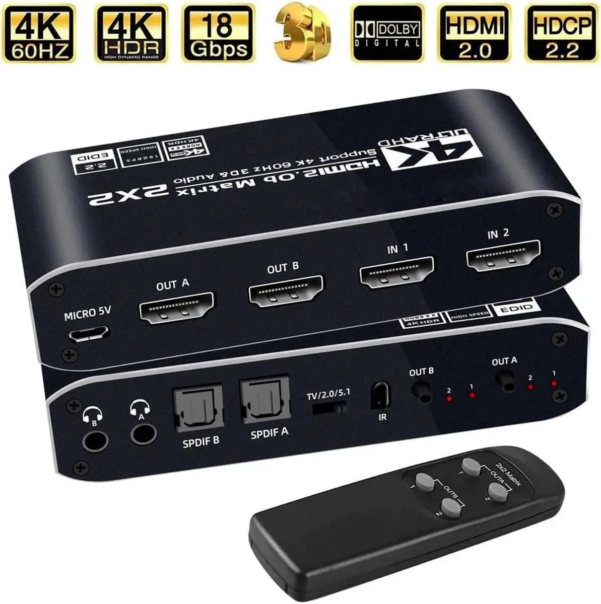 Vszerda Vszerda 4K HDMI Matrix Switch 2x2 Audio Extractor OZJ6 — product photo