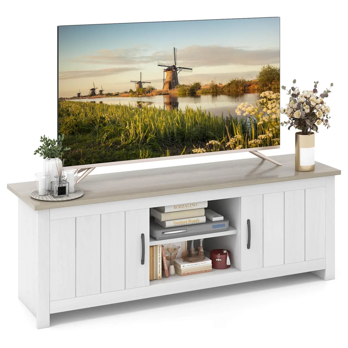 SlickBlue SlickBlue TV Stand 57" Natural White 65" 190 lbs — product photo
