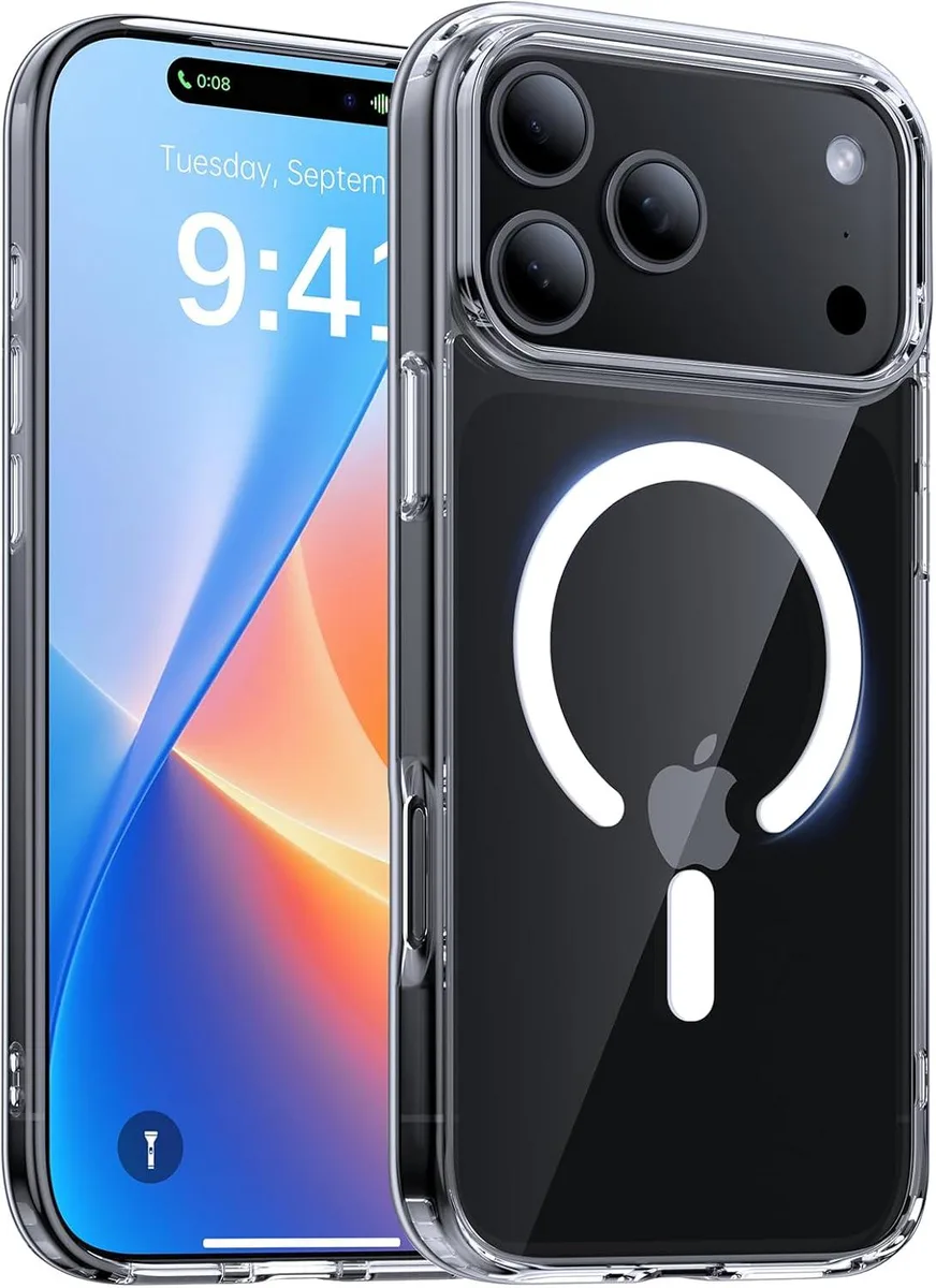 Clear translucent matte case with magnetic ring and textured sides