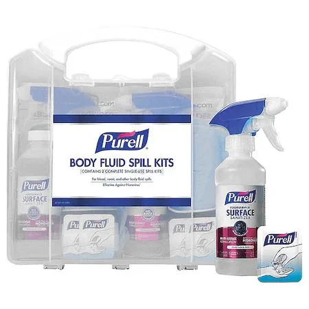 Clear bag spill kit with PPE and absorbent material