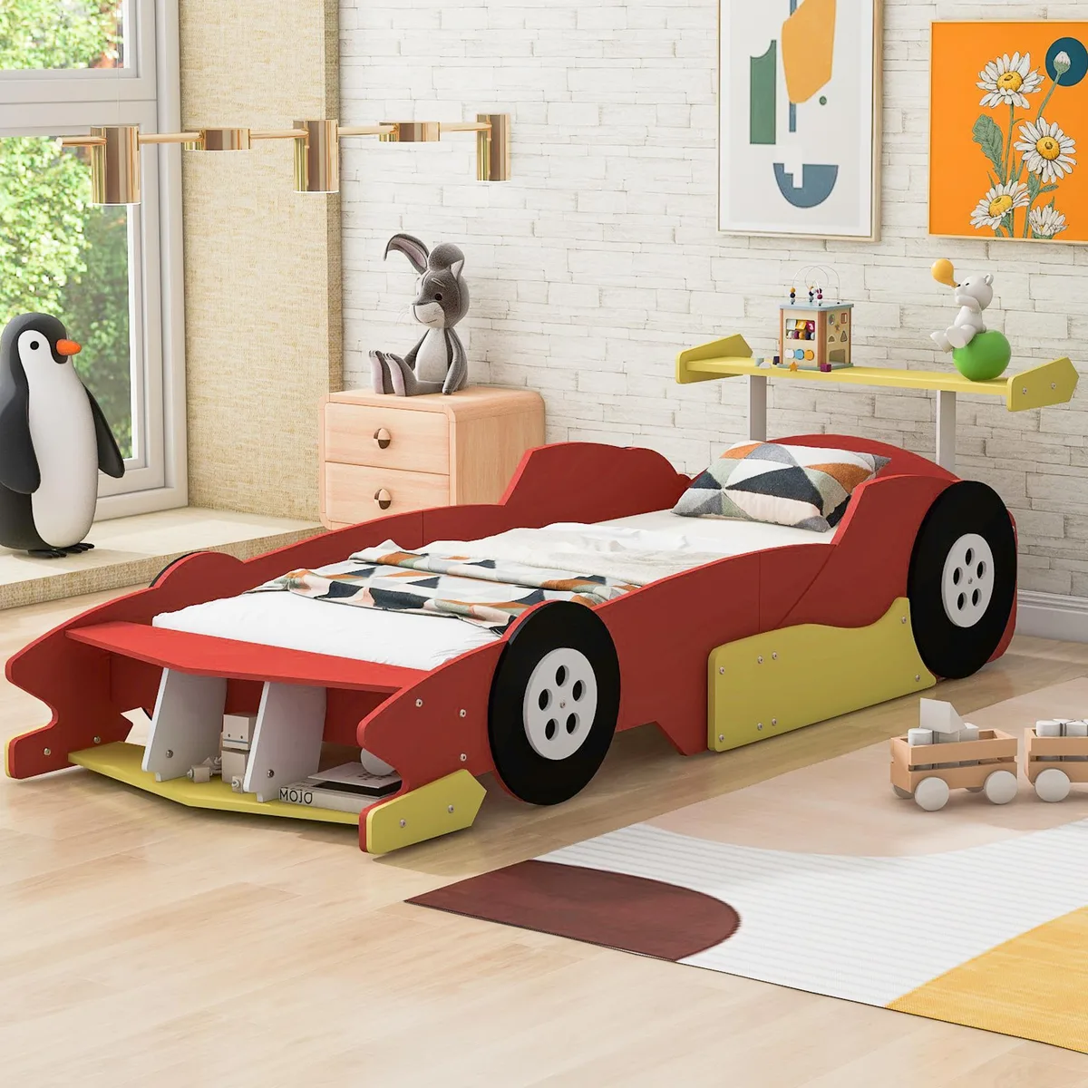 tuphen tuphen Twin Race Car Platform Bed Red 98.7x41.7x26.5 — product photo