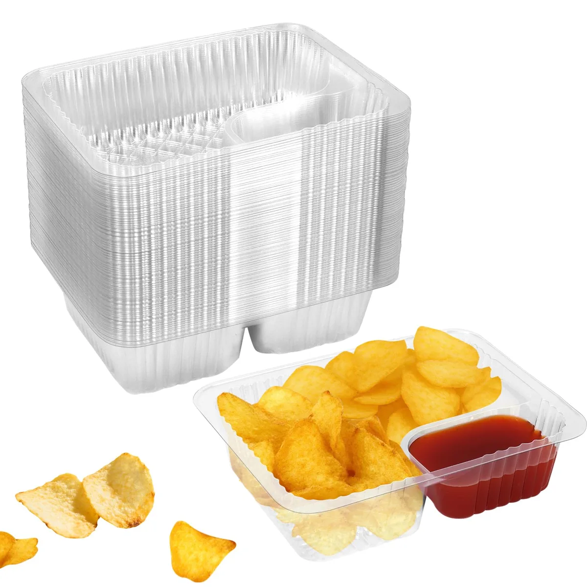 Handy Gourmet 100 Pcs 12oz 6.5in 2-Compartment Plastic Nacho Trays — product photo