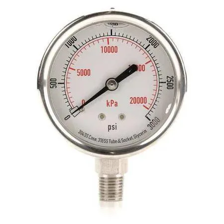 Value Brand Value Brand Commercial Pressure Gauge 0-3000 psi 2 1/2 in 1/4 NPT — product photo
