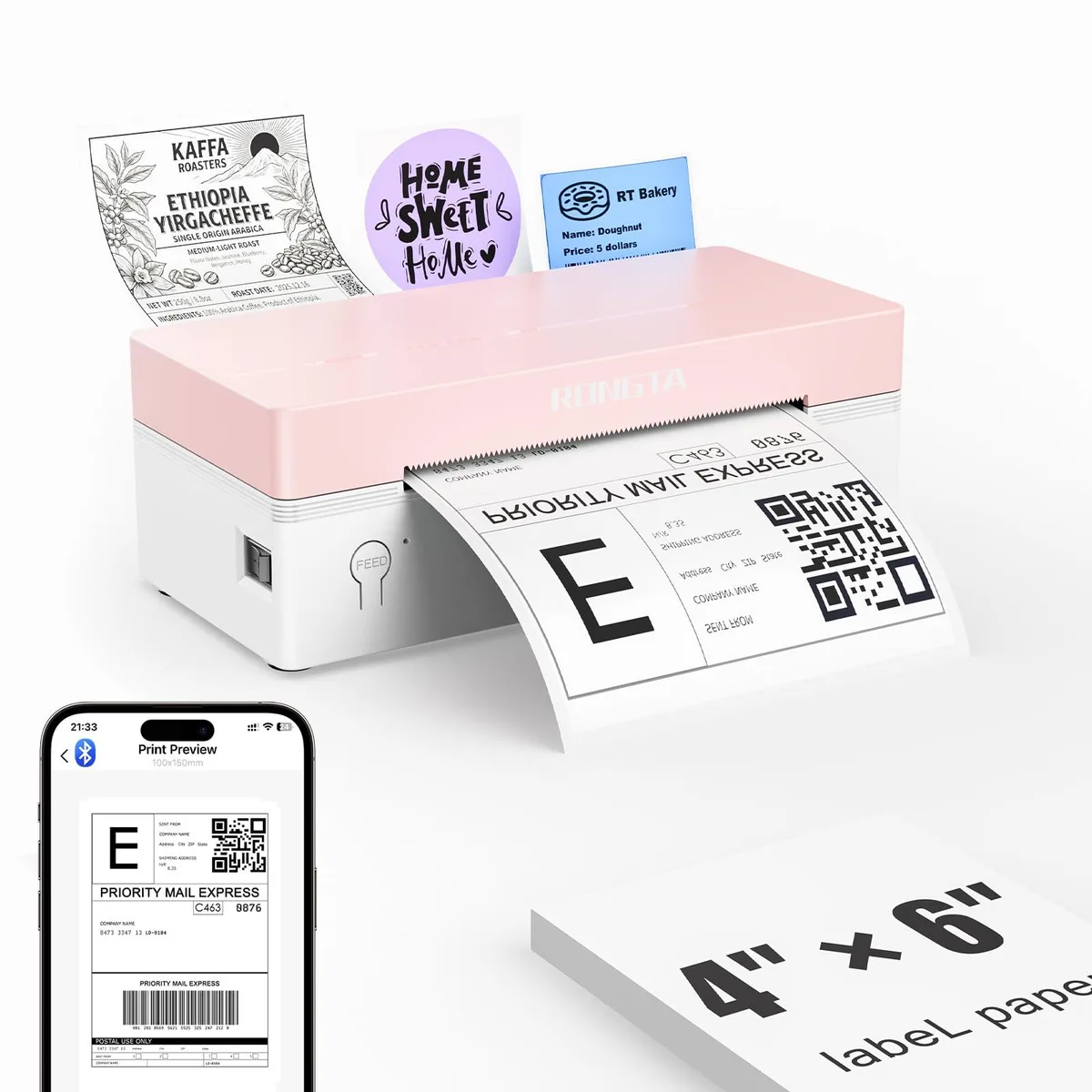  Rongta RP425-PK 4x6 Thermal Label Printer Pink — product photo