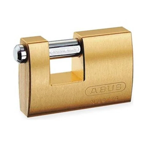 Solid brass monoblock padlock with steel shutter shackle