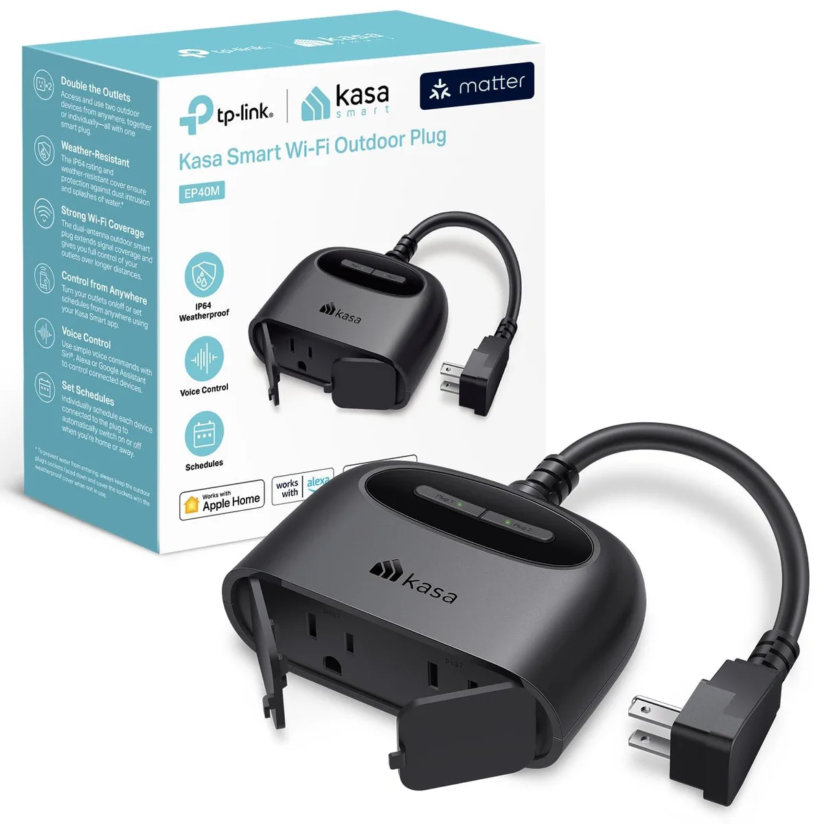  TP-LINK EP40M Smart Outdoor Plug Dual Outlet IP64 15A 1800W 2.4G Wi-Fi — product photo