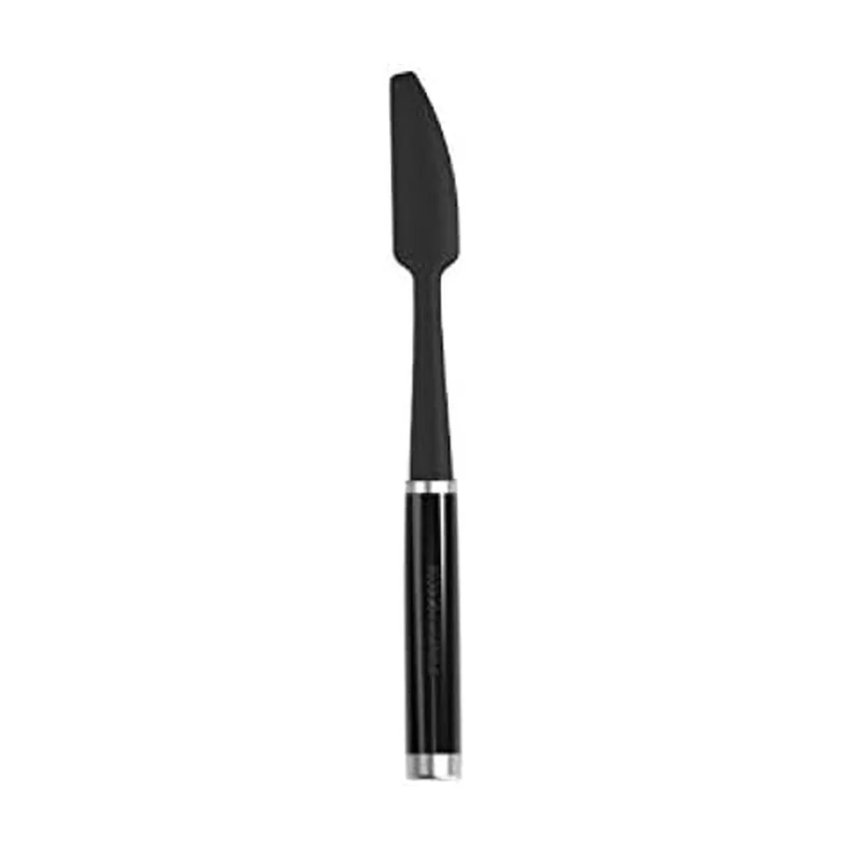 Black KitchenAid jar spatula, long narrow silicone head, plastic handle, 11.32 in