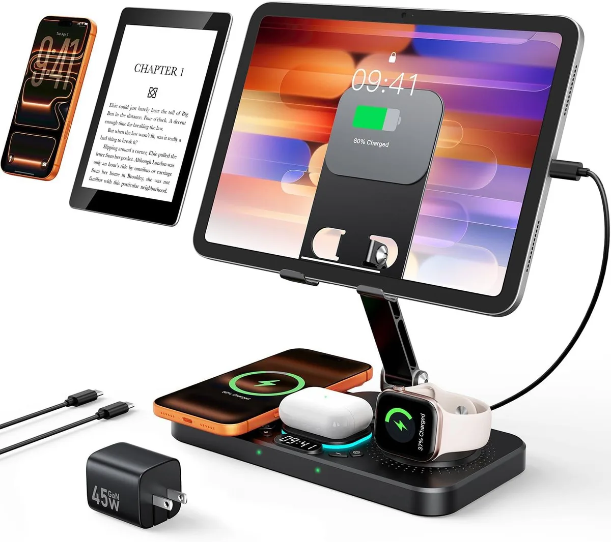 Luisport Luisport 45W 6-in-1 Charging Station with Clock &amp; Light — product photo
