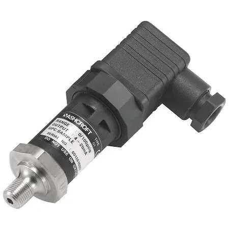 Cylindrical stainless pressure transducer with DIN 43650 connector and cable gland