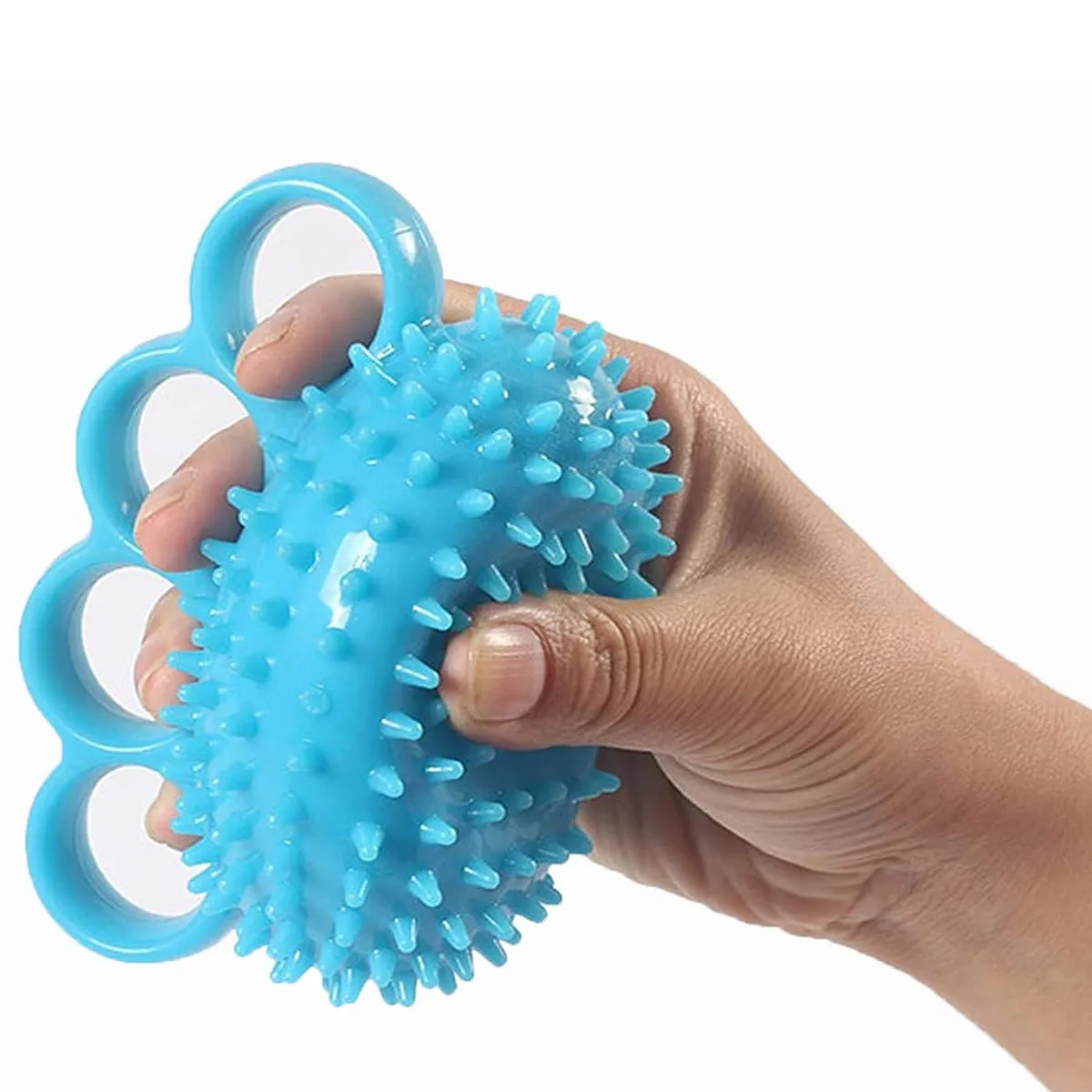 Black silicone hand grip ball with extra-long body and four separated finger loops
