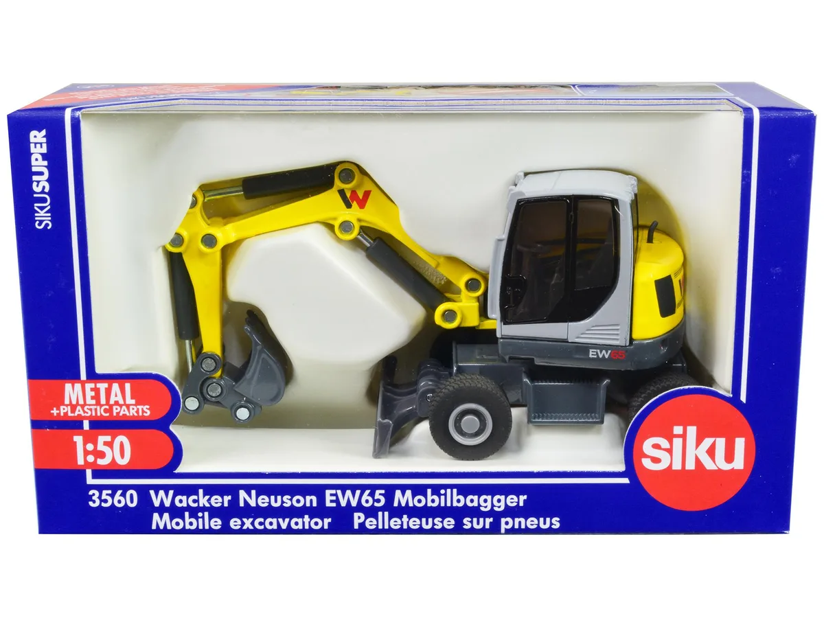 Siku Siku Wacker Neuson EW65 Mobile Excavator Yellow and Gray 1/50 Diecast Hobby Collectible — product photo
