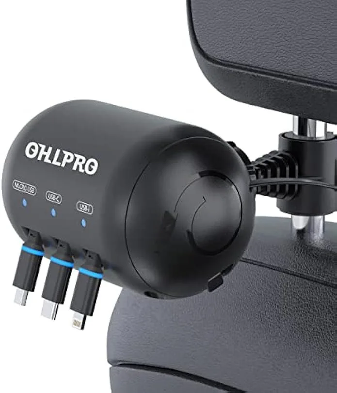 TAURKENAM TAURKENAM 3-in-1 Retractable Headrest Car Charger Kit 21.6in 59in 360° rotation — product photo