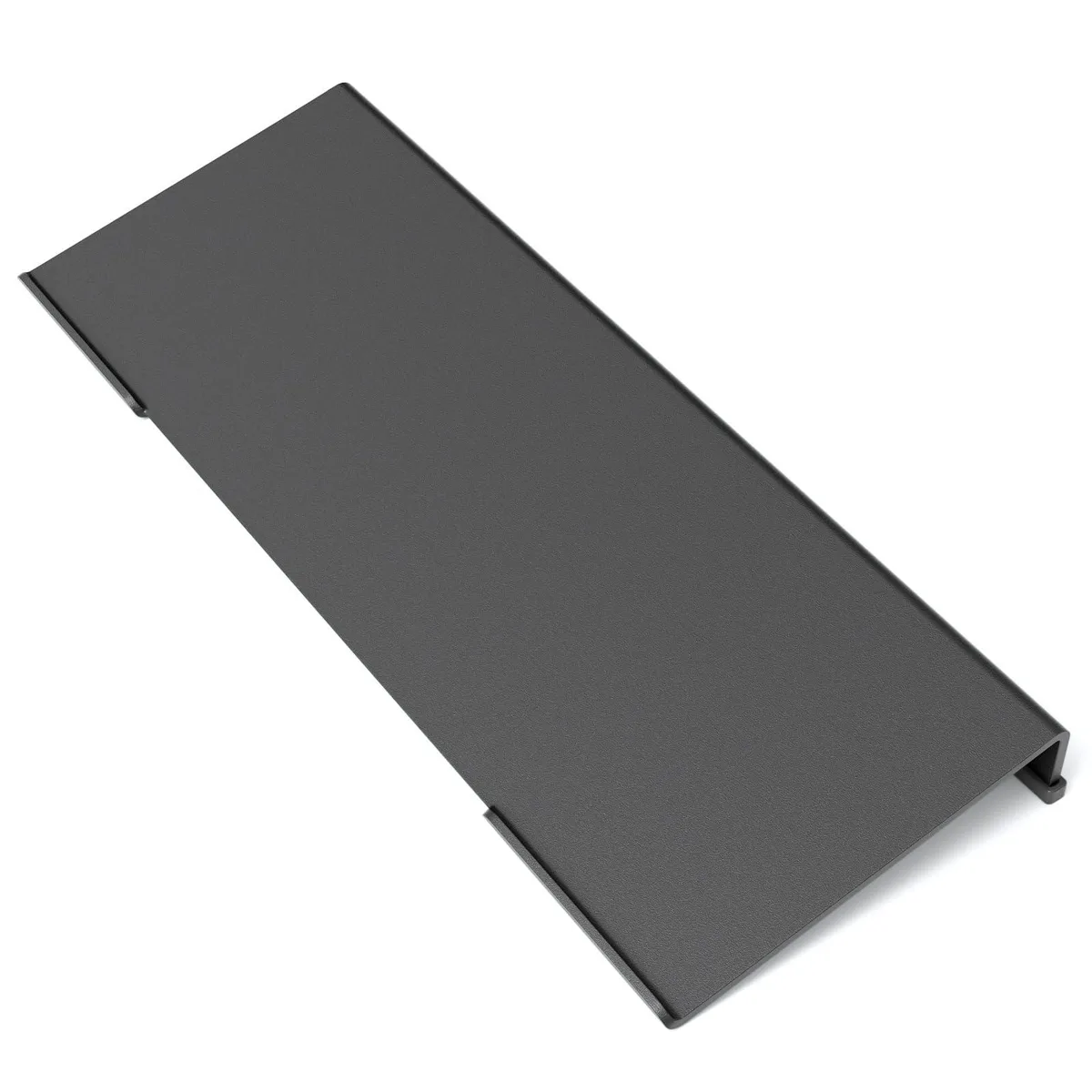 Matte black acrylic keyboard riser, 17 inches wide with tilted ergonomic profile