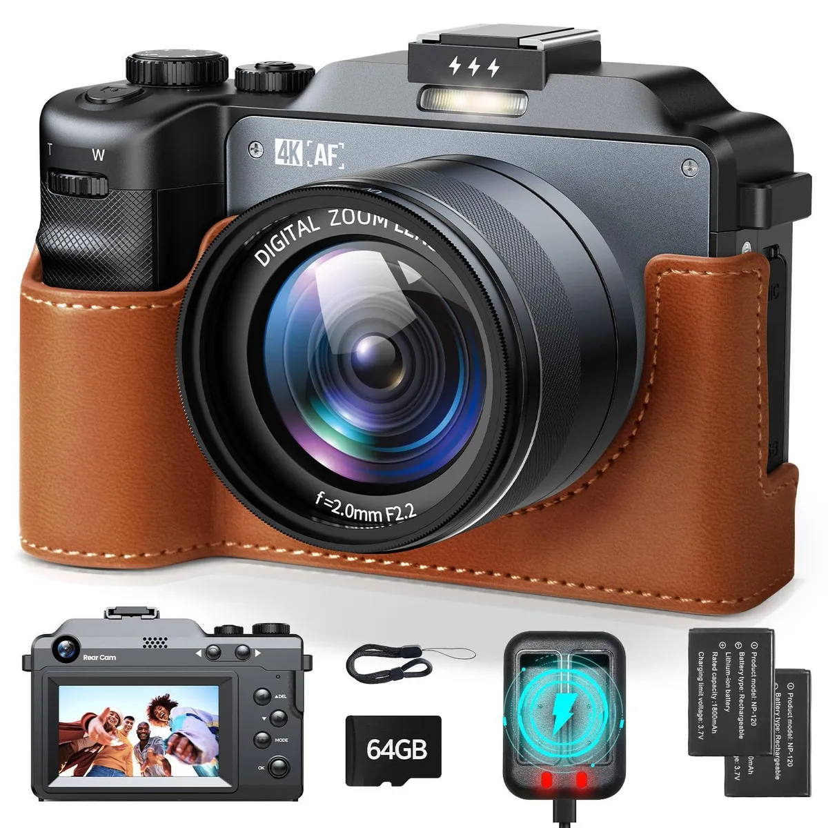  CAMWORLD Digital Camera 64MP 4K 18X Zoom Brown — product photo