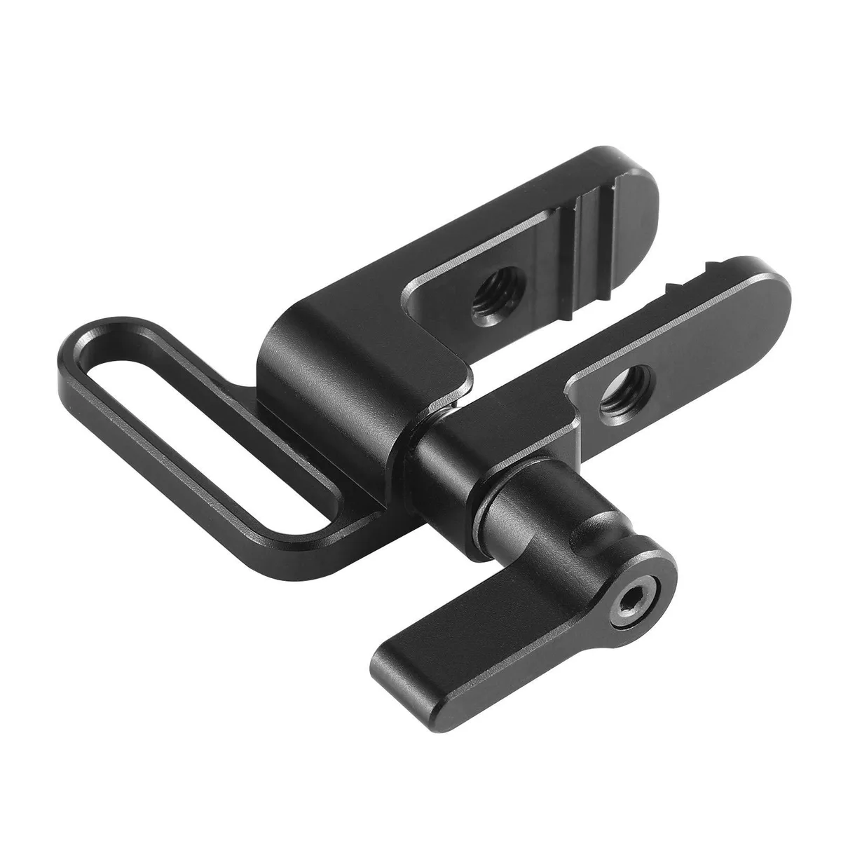 SmallRig aluminium HDMI cable clamp lock, anodised finish, two M5 threaded holes, wingnut tightening, 48 by 48 by 12 millimetres