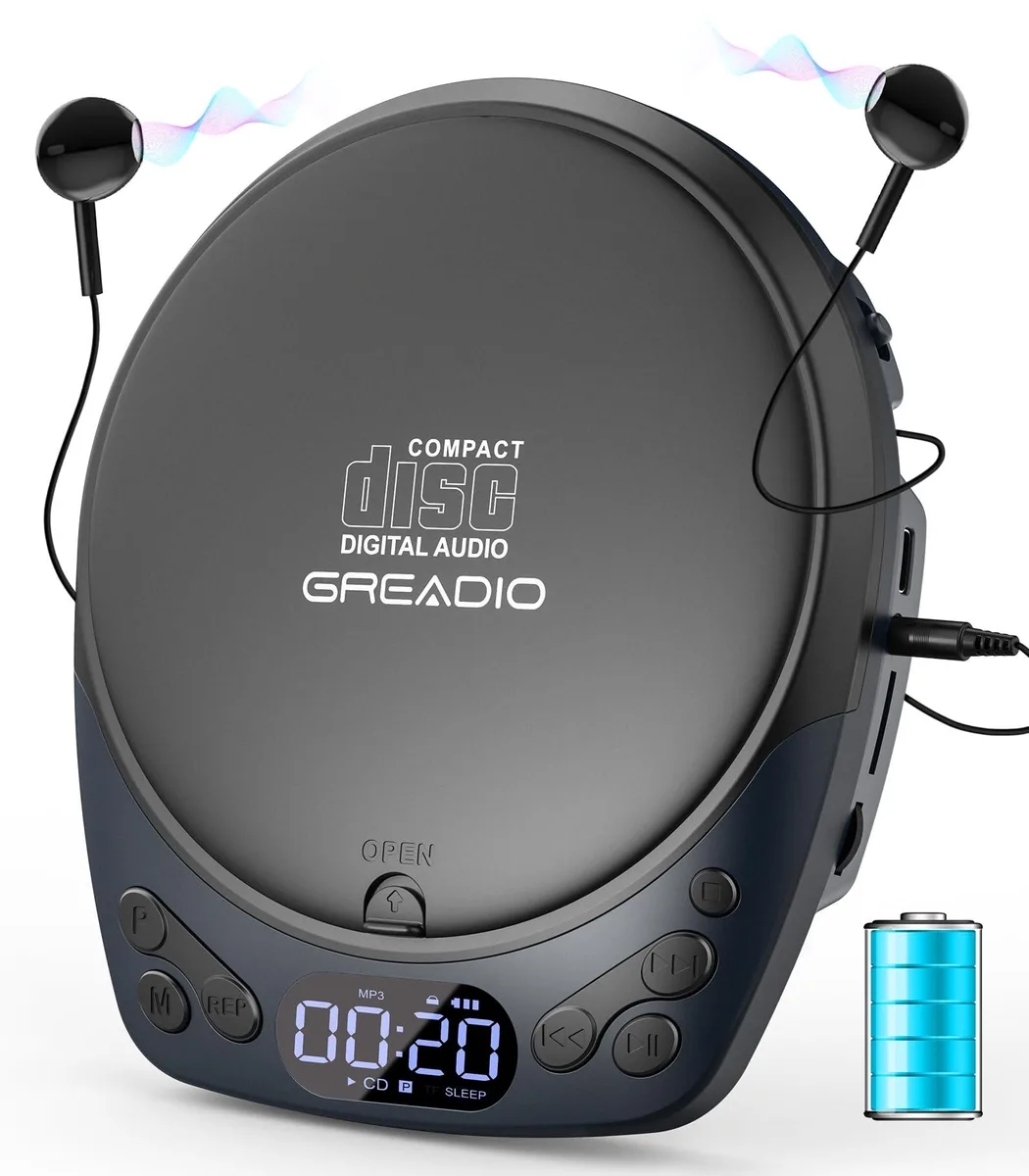 Greadio Portable CD Player Blue 1200mAh 11h 60s Anti-Skip — product photo