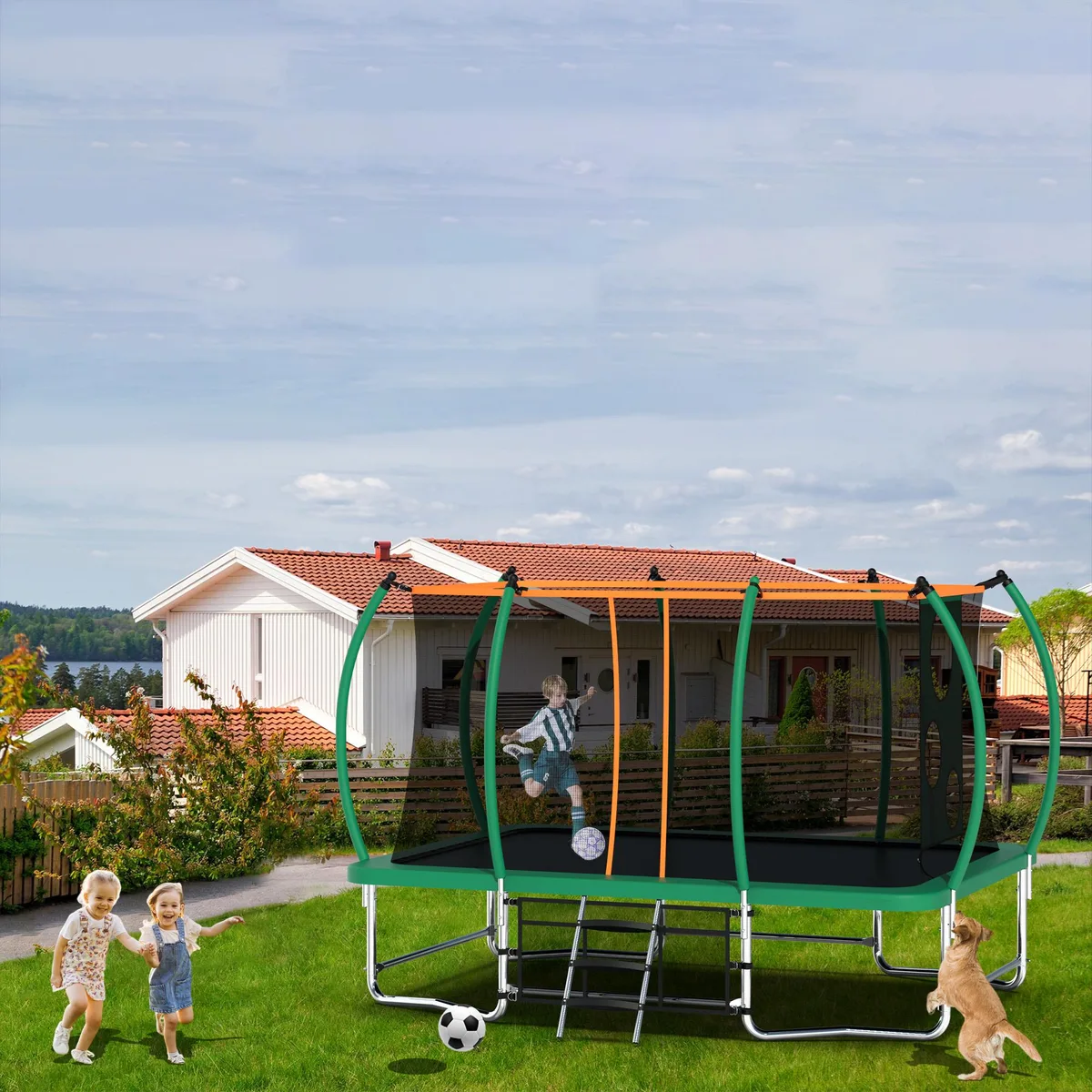 MERSCO MERSCO 8x14FT Rectangle Trampoline with Football Bag Blue — product photo