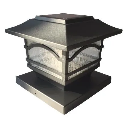 Black metal and glass solar post cap light set of two