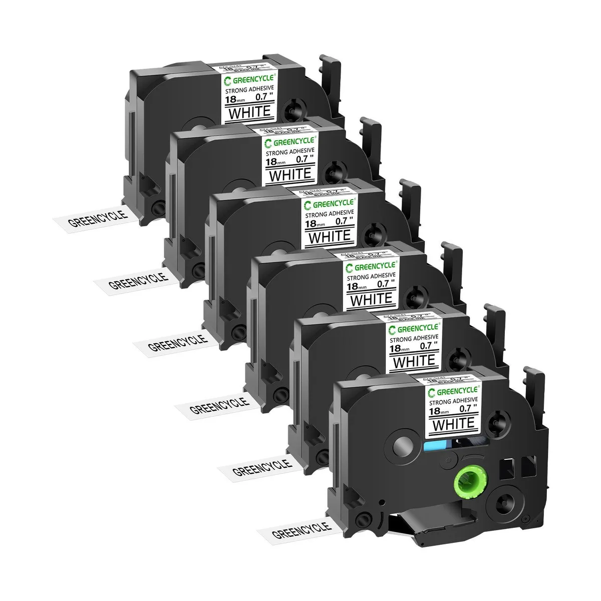GREENCYCLE GREENCYCLE TZe-S241 18mm Black on White Laminated Tape 6 Pack — product photo