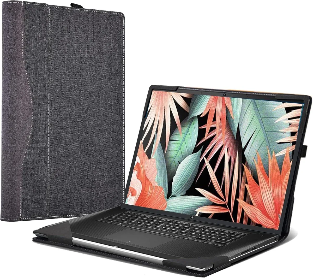 BONAEVER BONAEVER 15.6" Hard Laptop Case Grey PU Leather 2-in-1 Magnetic Stand — product photo