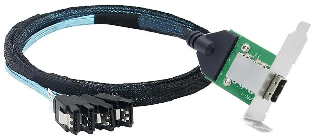 SMUGDESK SMUGDESK Mini SAS HD SFF8088 26Pin Female to 4×SATA 7Pin 180° Fanout Cable .5m 12Gbps — product photo