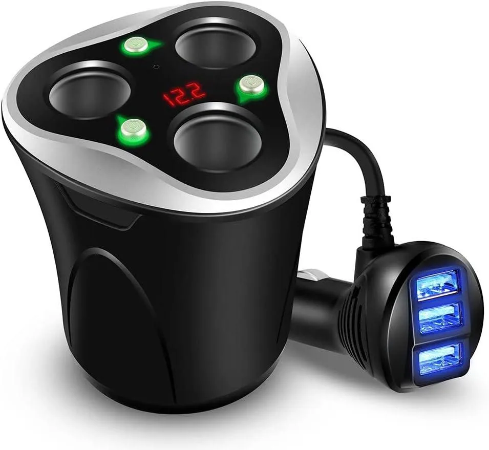 BeautiFeel BeautiFeel 3 Socket Cigarette Lighter Splitter 120W 12V/24V 3 USB Car Charger 3.1A Black — product photo