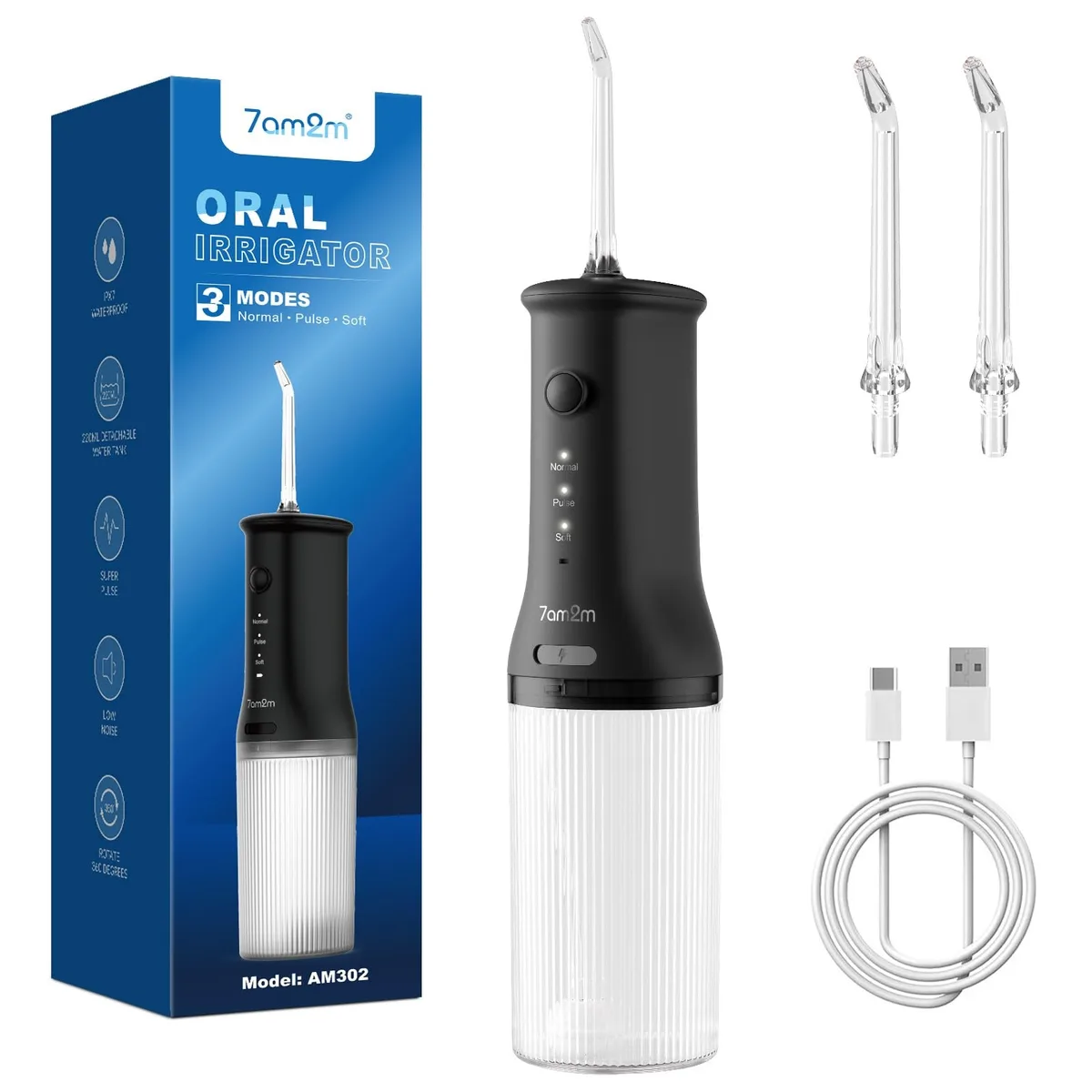  7AM2M AM302 Cordless Water Flosser 220ML IPX7 0.322kg Black — product photo