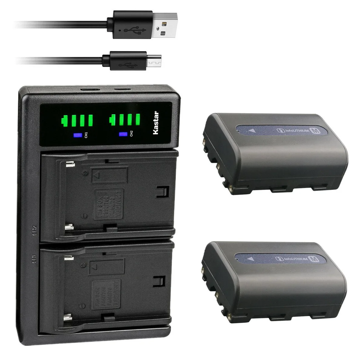 Kastar Kastar NP-FM50 2-pack battery &amp; LTD2 USB charger for Sony DCR-TRV39/40/50/60/70/75/80/116/140/145/147 — product photo