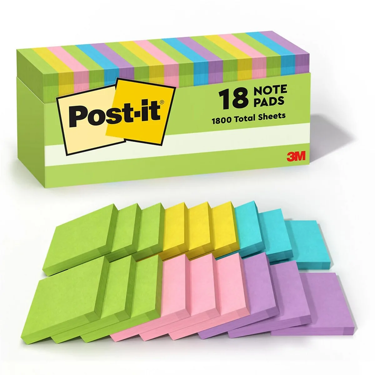 Eighteen Post-it pads in bright Jaipur colours, three-by-three inches, one hundred sheets each
