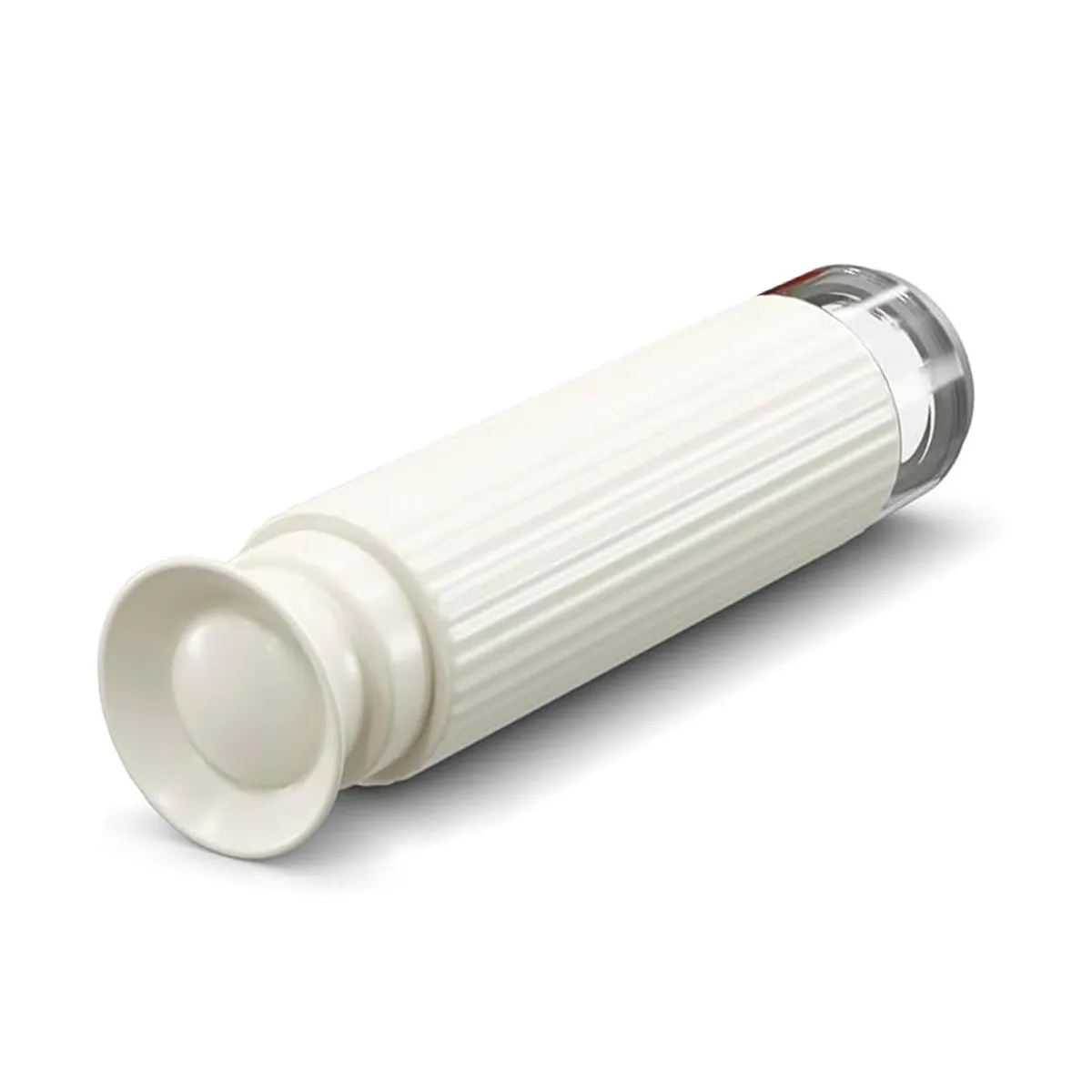 White handheld manual vacuum pump made of ABS plastic, weighing .17 lbs