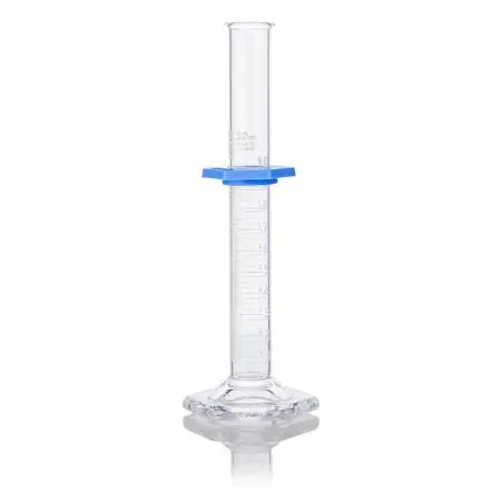 Clear glass graduated cylinder 10mL with hexagonal base and white markings