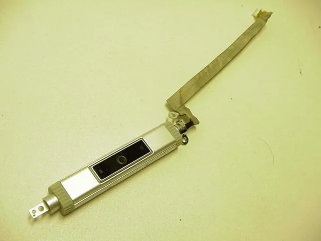 Small silver webcam module with lens and flexible ribbon cable
