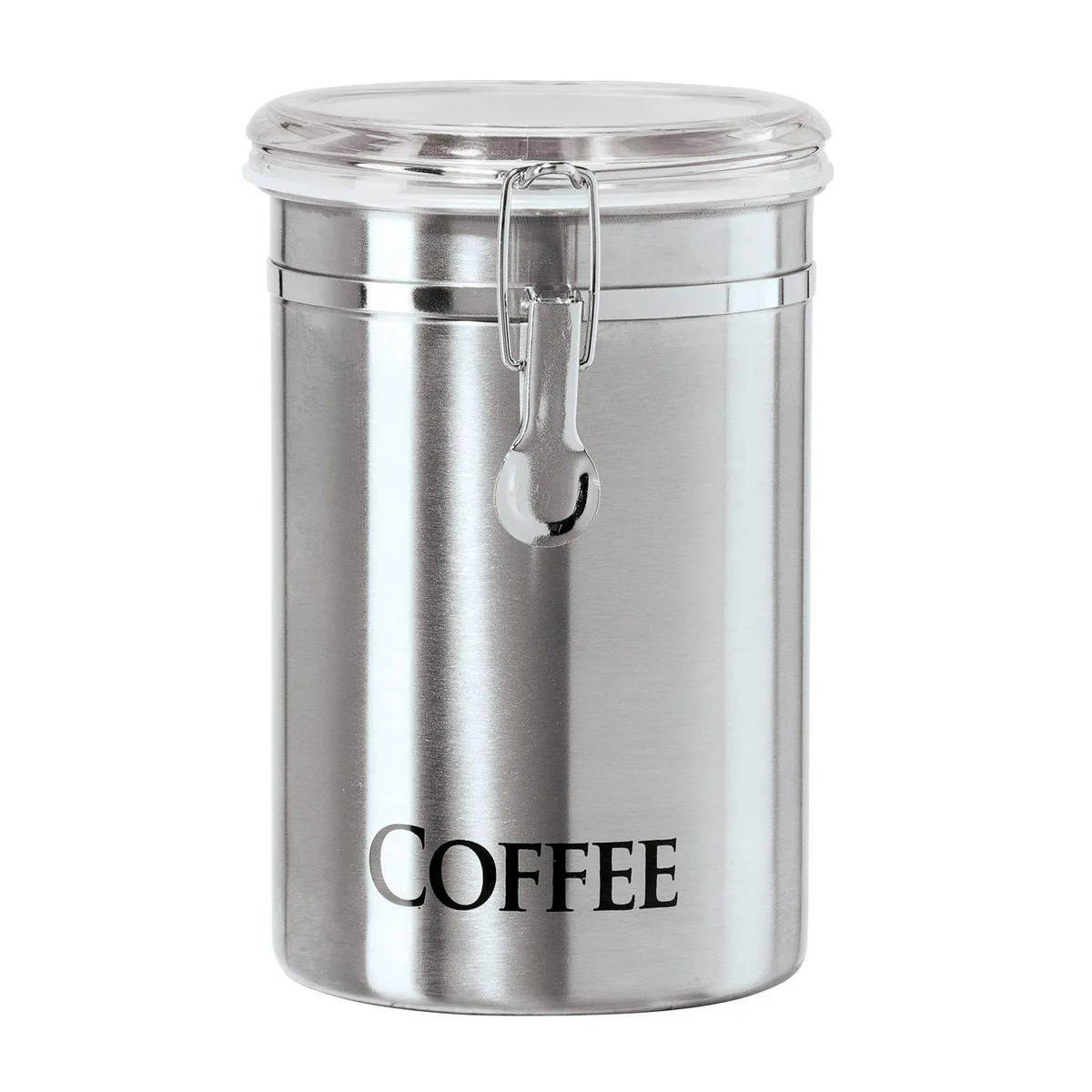 Brushed stainless steel canister with clear clamp lid, 62 fl oz