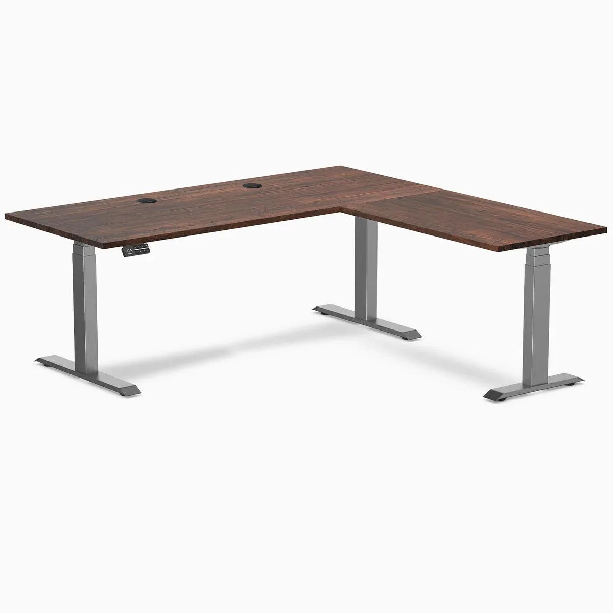 Desky Desky Softwood L-Shape Sit Stand Desk Rustic Pine 72 x 30 x 70 x 24 in Space Gray — product photo