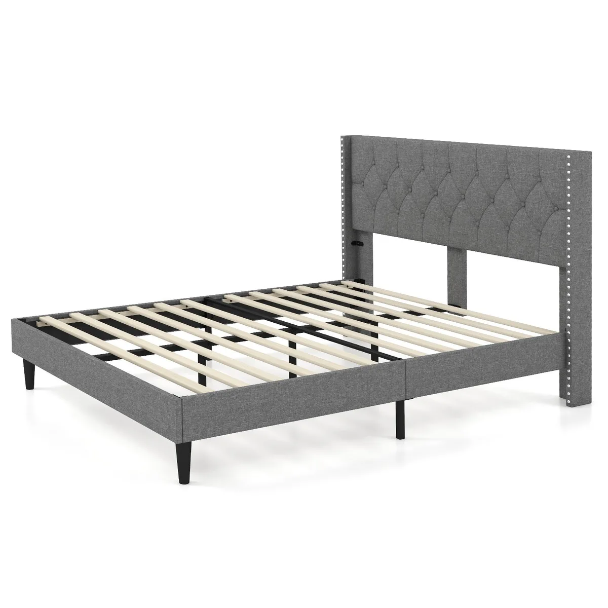 SlickBlue SlickBlue Queen Upholstered Platform Bed with Button Tufted Headboard Gray — product photo