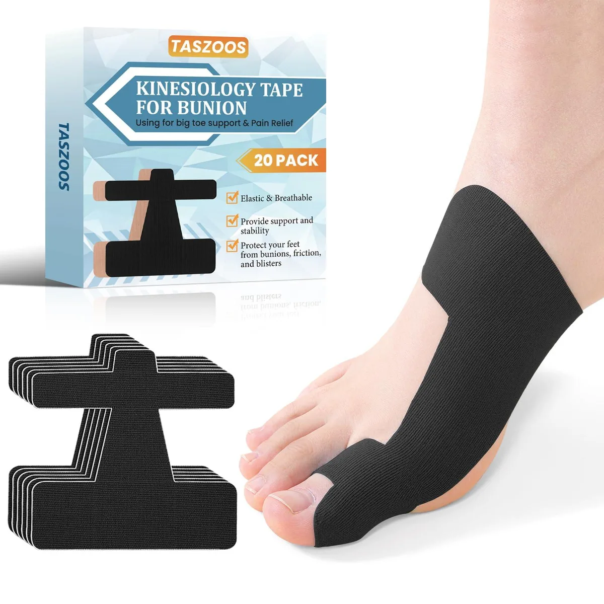  Kinesiology Tape for Bunion 20 Pcs Black — product photo