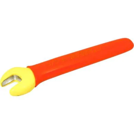 Orange and yellow insulated open-end wrench, 5/8 inch, 1000 V rated
