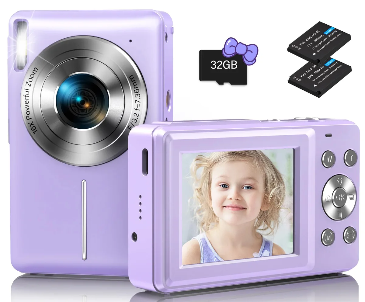 TEFTYMON TEFTYMON 44MP 1080P Kids Digital Camera 16x Zoom 32GB Card Purple — product photo