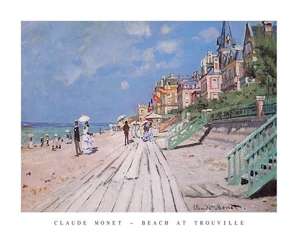 Poster print of Beach at Trouville by Claude Monet, 28 by 22 inches