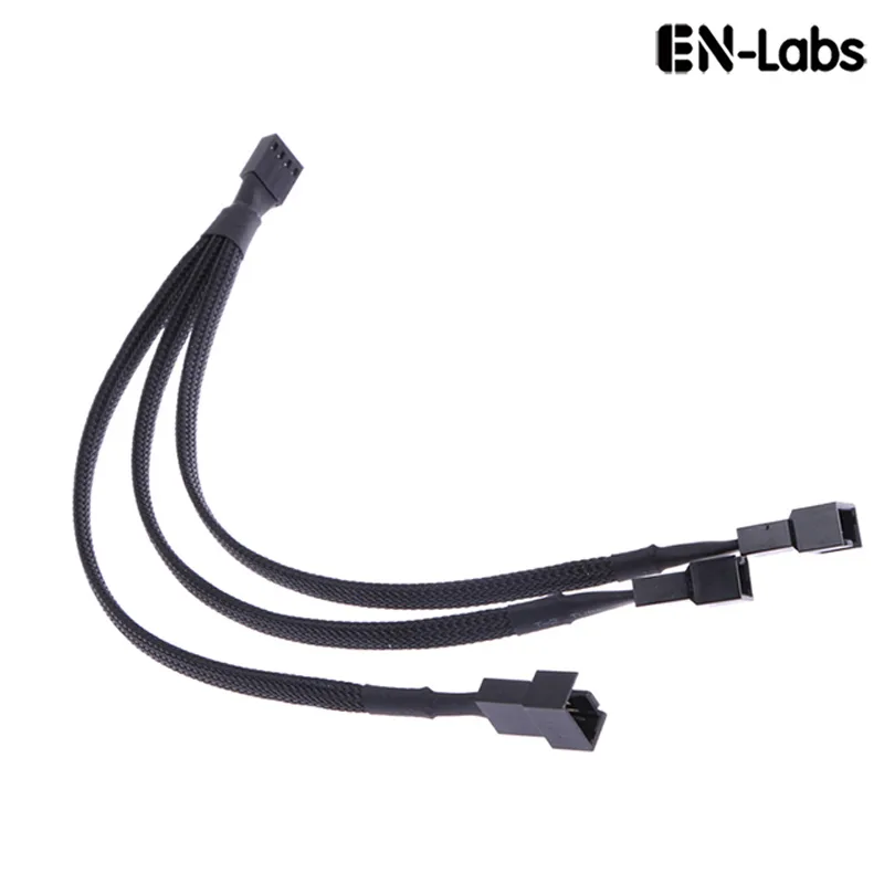 EN-Labs EN-Labs 1X3PWM25CM 10 inch Black Sleeved 4pin PWM 3-Fan Power Y Splitter Cable — product photo