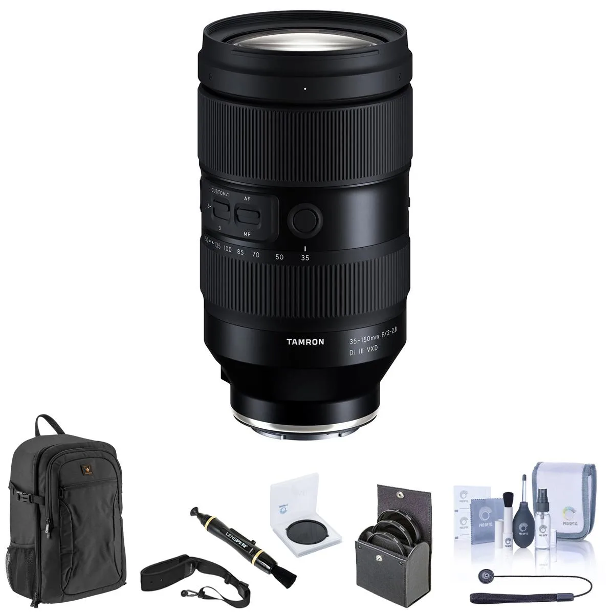 Tamron Tamron 35-150mm f/2-2.8 Di III VXD Sony E Bundle Backpack 82mm Kit VND Filter Strap Cleaner camera lens — product photo
