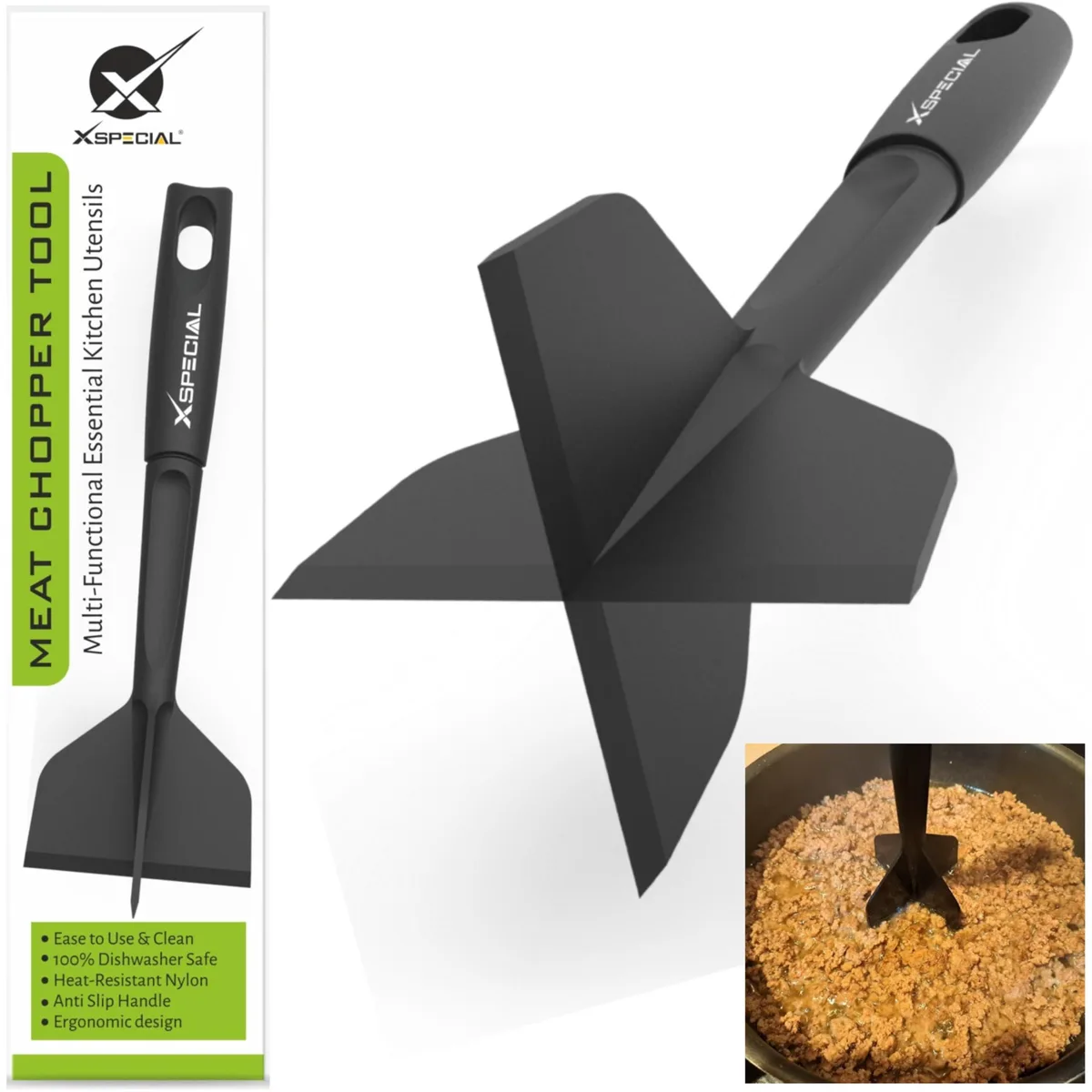 Nylon meat chopper with four blades and ergonomic handle