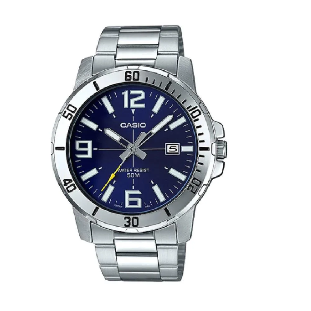 CASIO CASIO MTP-VD01D-2BVUDF analog watch blue dial stainless steel 50m water resistance — product photo