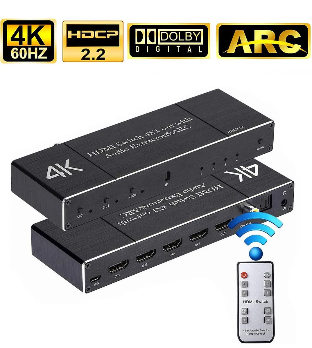 ESTONE ESTONE OZQ7 4x1 HDMI Switch Audio Extractor 4K@60Hz — product photo