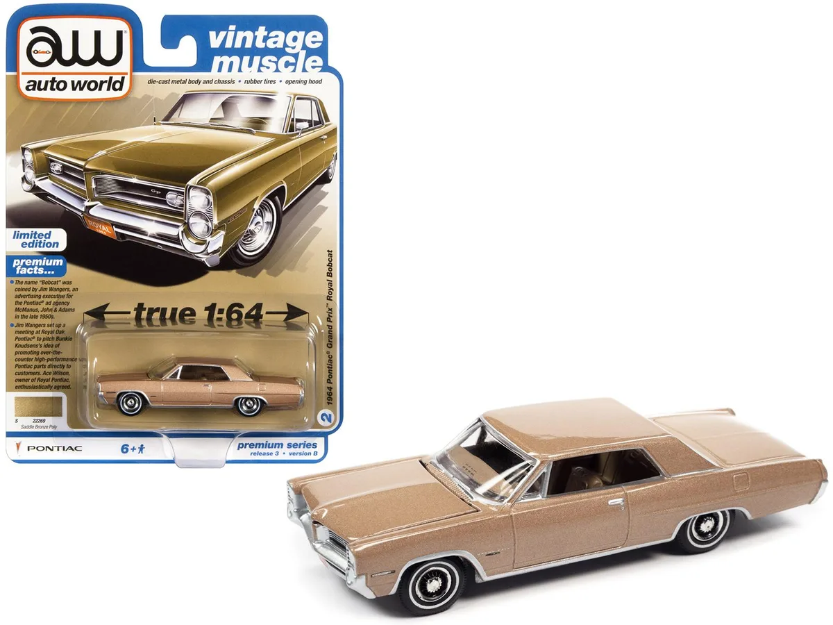 auto world Auto World 1964 Pontiac Grand Prix Royal Bobcat Saddle Bronze Metallic 1/64 Diecast Hobby Collectible — product photo