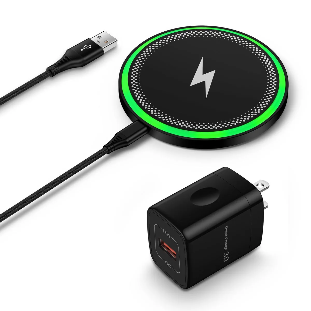 Pukiou BYHA-002 15W wireless charger with QC 3.0 adapter — product photo